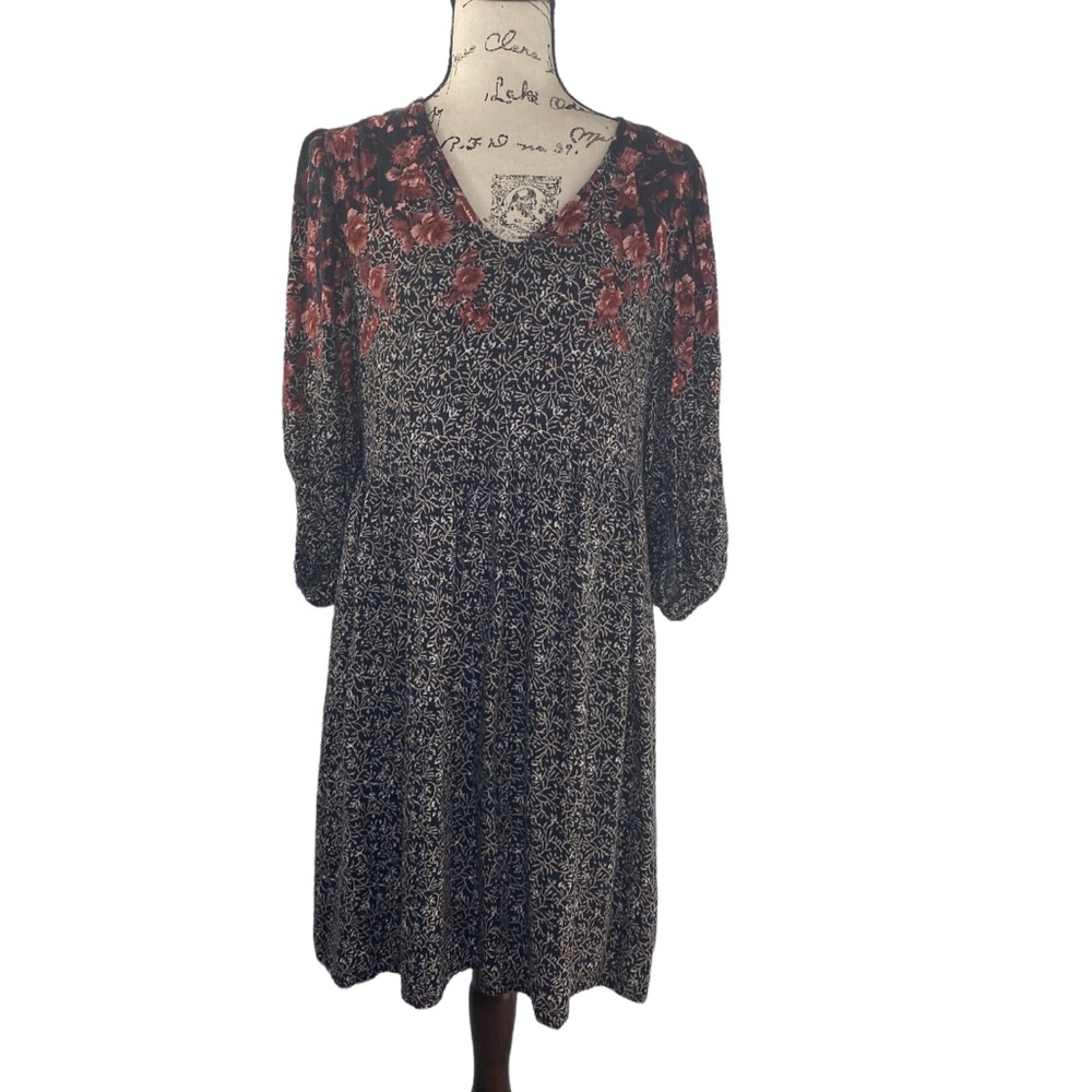 Maurice's Black Floral Balloon Sleeve Mini Babydoll Dress Size XL